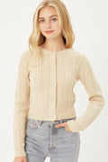 Buttoned Cable Knit Cardigan Long Sleeve Sweater - AM APPAREL