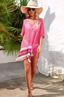 Cache-maillot fendu ajouré à rayures arc-en-ciel