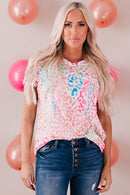 T-shirt léopard à manches courtes et col en V