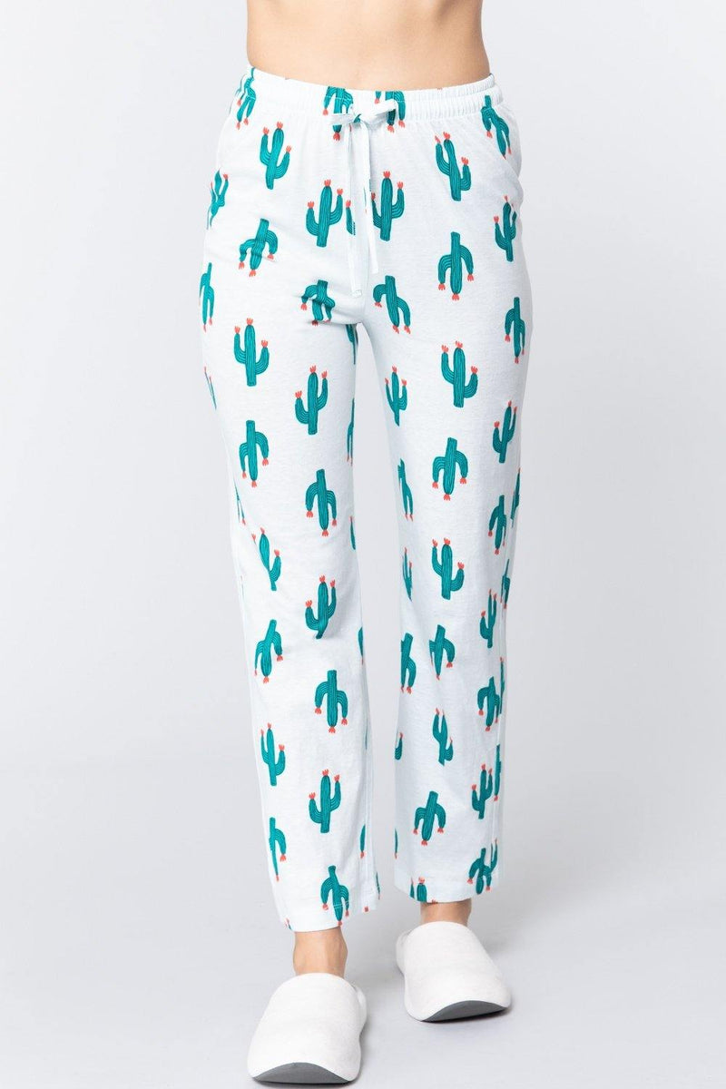 Cactus Print Cotton Pajama Pants - AM APPAREL