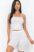 Camisole Ruched Sleeveless Top & Biker Shorts Set - AM APPAREL