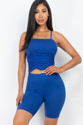 Camisole Ruched Sleeveless Top & Biker Shorts Set - AM APPAREL