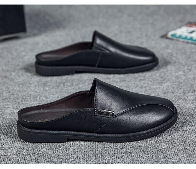 CASC Men's Split Faux Leather Backless Loafers - AM APPAREL