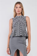 Charcoal Grey Damask-inspired Fit & Flare Top - AM APPAREL