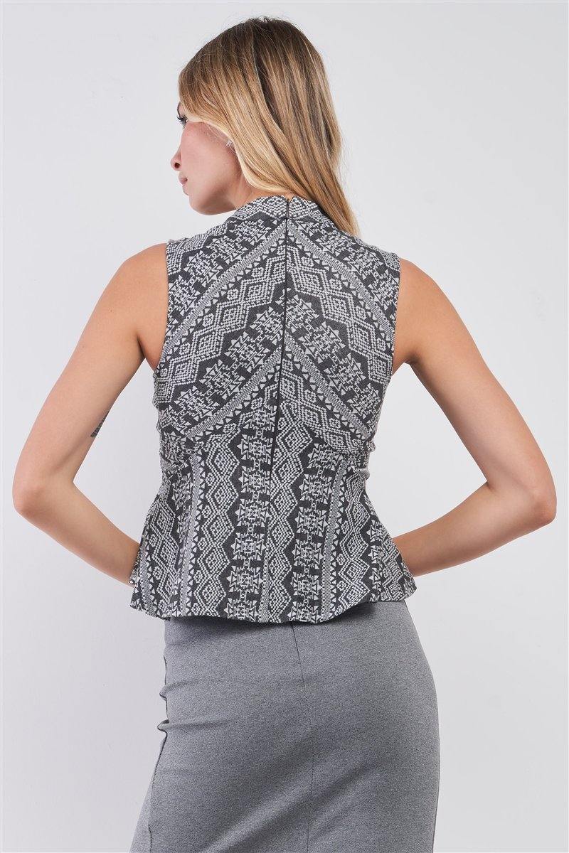 Charcoal Grey Damask-inspired Fit & Flare Top - AM APPAREL