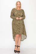 Cheetah Print Dress Featuring A Round Neck - AM APPAREL