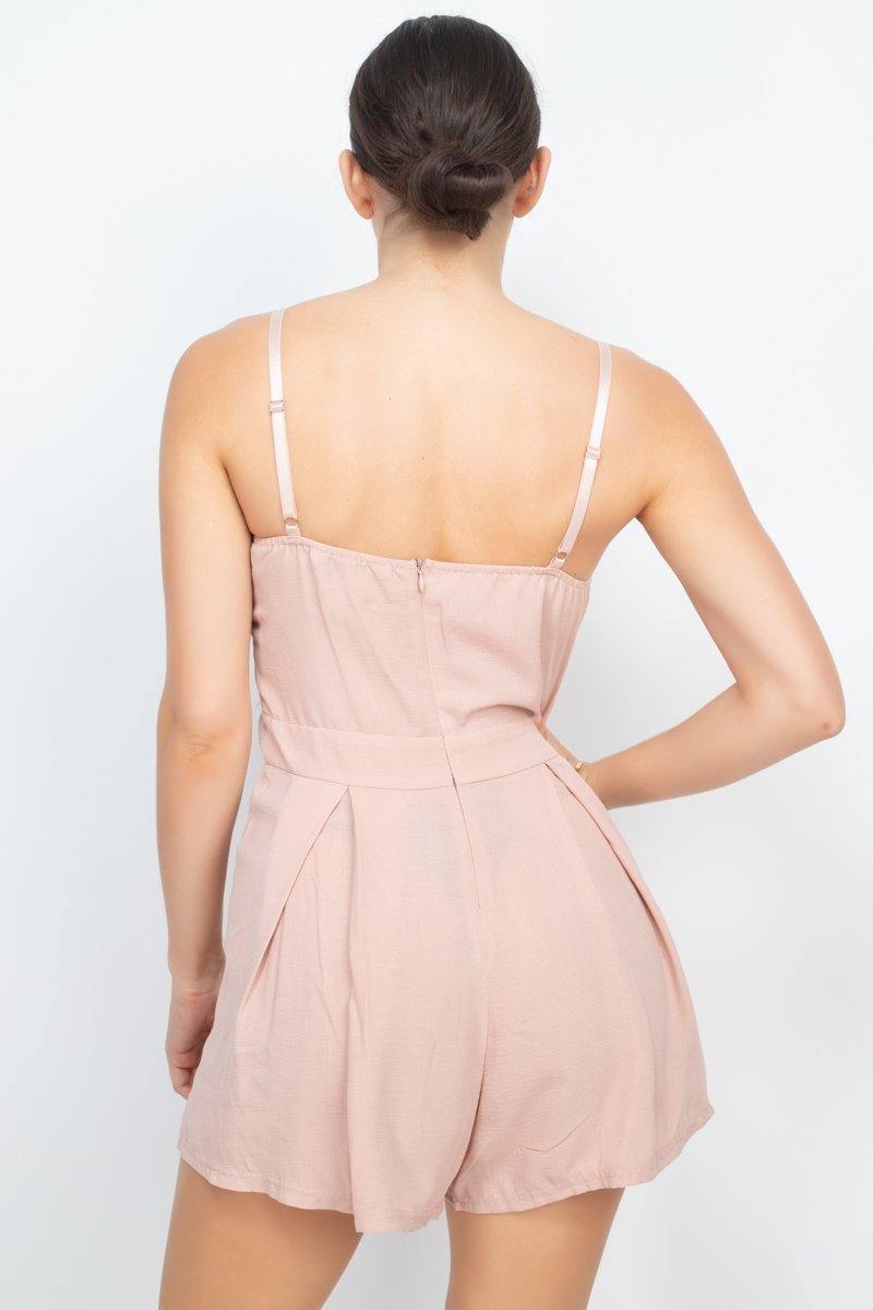 Cinched Zip Sweetheart Pleated Romper - AM APPAREL