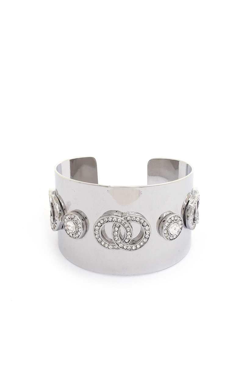 Circle Link Crystal Metal Cuff Bracelet - AM APPAREL