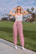 Crushed Satin Cinched Ankle Self Tie Waist Pants - AM APPAREL