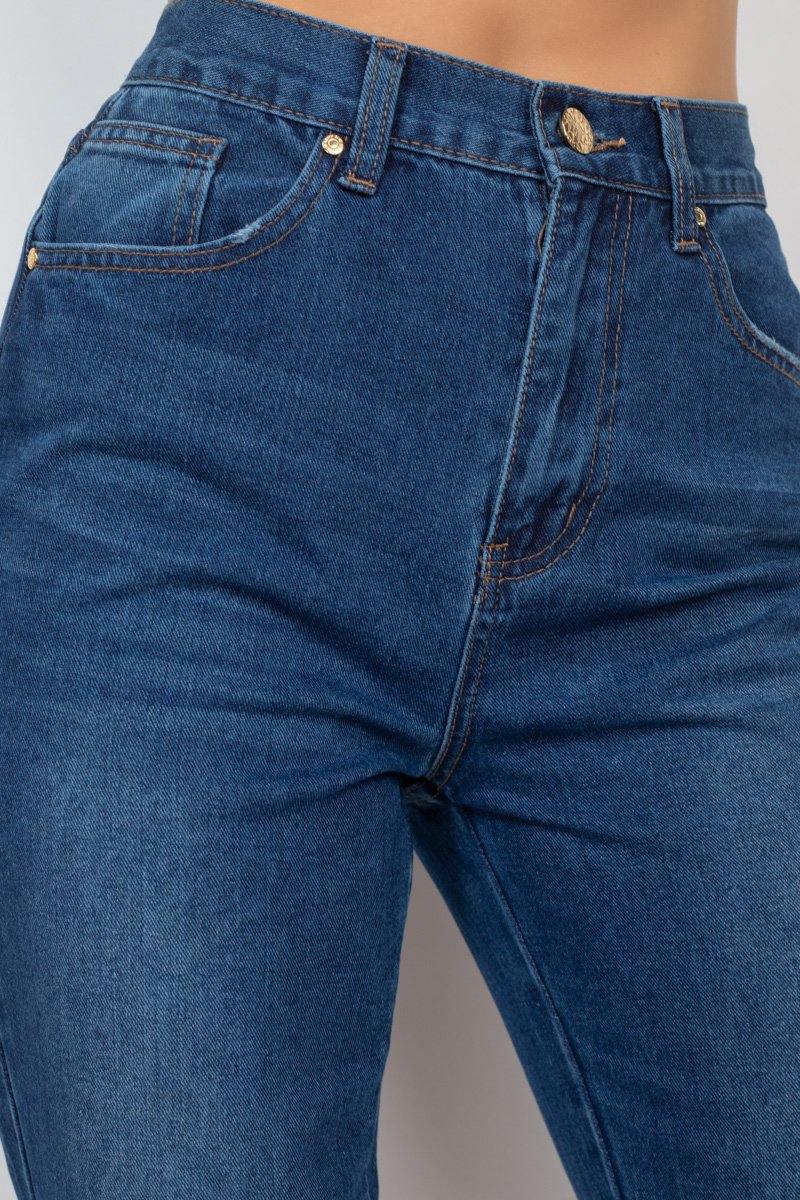 Cuffed-button Mom Jeans - AM APPAREL