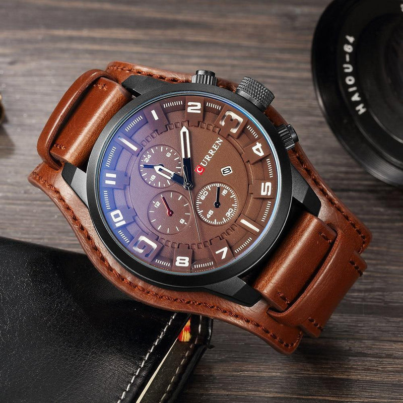 CURREN Luxury Men's Leather Strap Watch - AM APPAREL