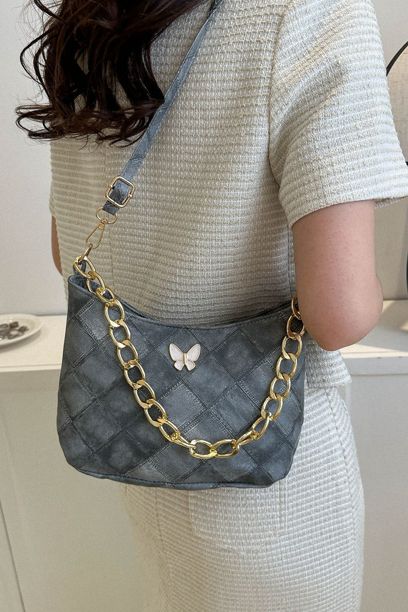 Sac à bandoulière en cuir PU à décor de papillons