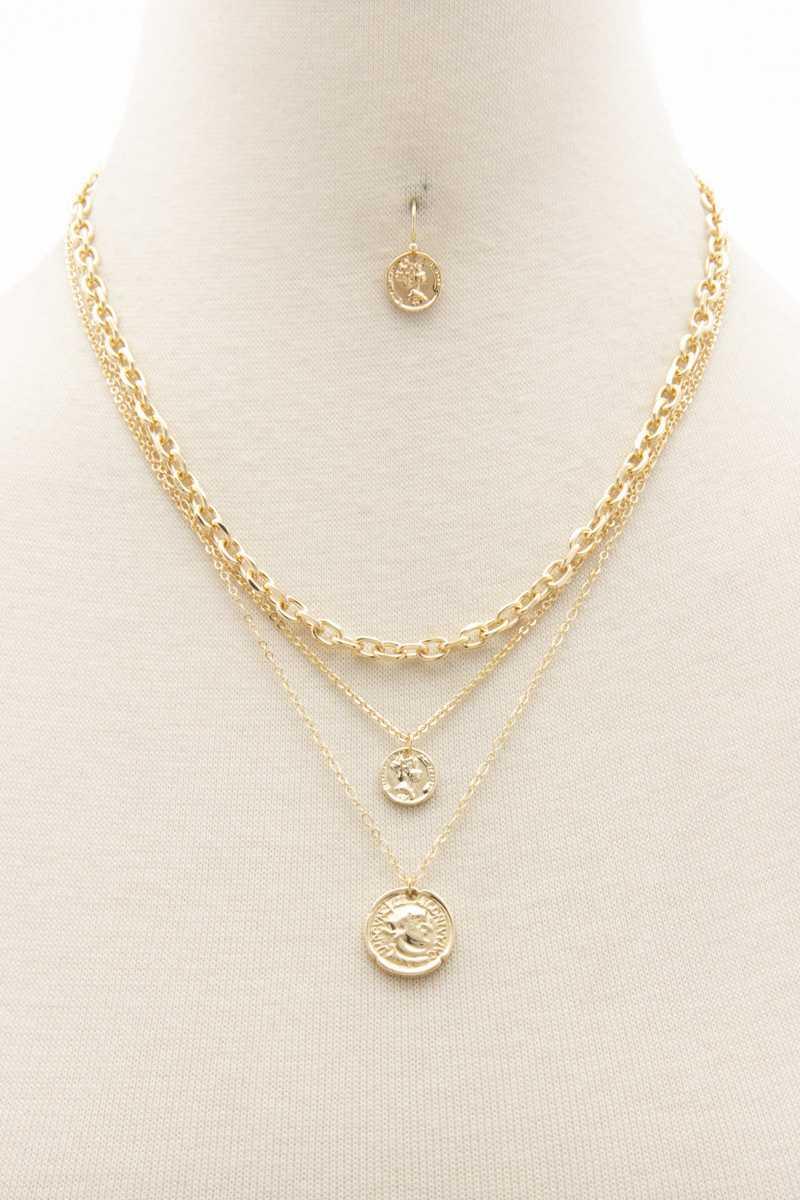 Double Coin Charm Layered Necklace - AM APPAREL