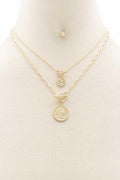 Double Coin Toggle Clasp Layered Necklace - AM APPAREL