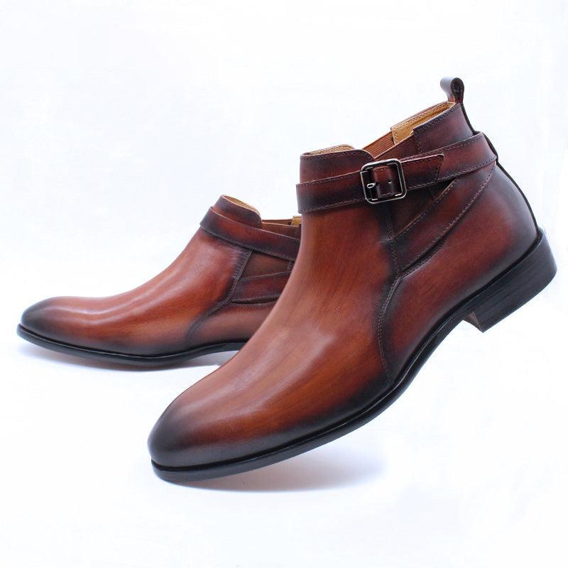 DW Men's Luxurious Buckle Strap Genuine Leather Boots - AM APPAREL