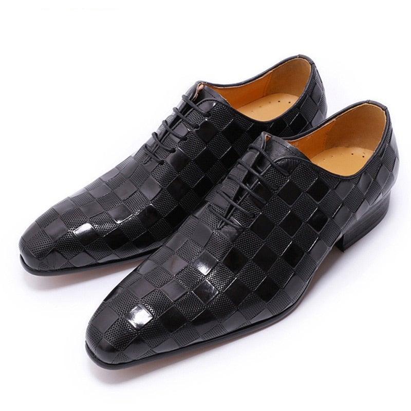 DW Men's Luxury Italian Leather Plaid Oxfords - AM APPAREL