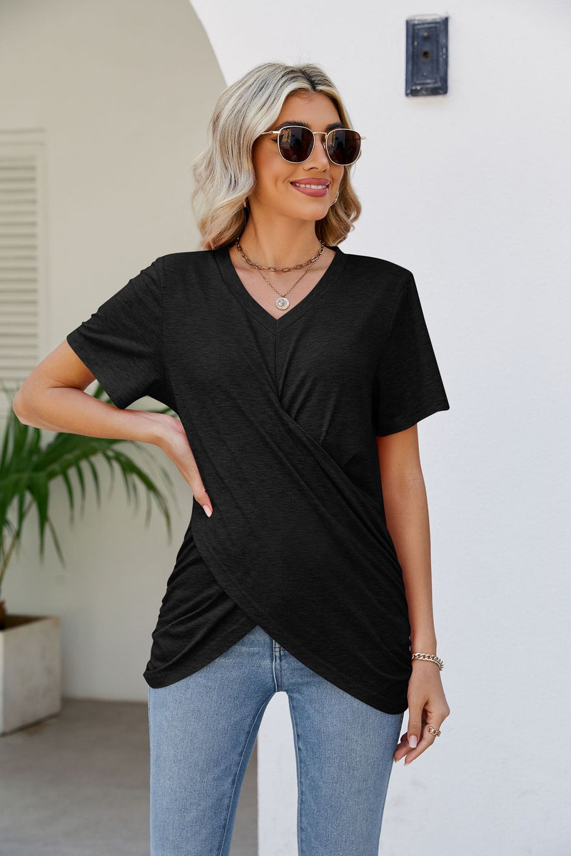 V-Neck Crisscross Short Sleeve Tee