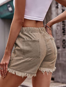 Short en denim à ourlet brut avec cordon de serrage