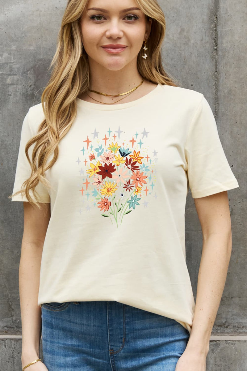 Camiseta de algodón con estampado floral de talla grande de Simply Love