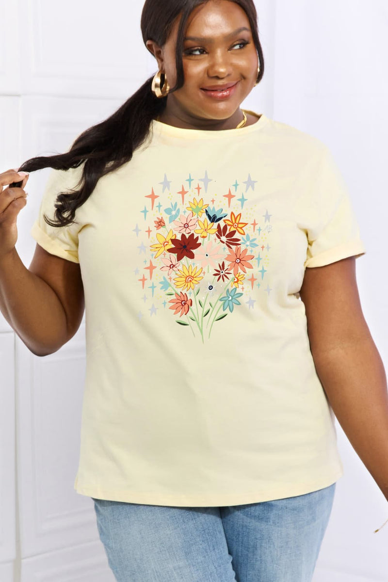 Camiseta de algodón con estampado floral de talla grande de Simply Love