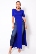Elbow Sleeve Long Maxi Tank Top With Side Slits - AM APPAREL