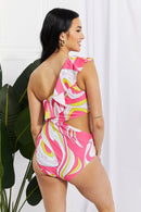 Marina West Swim Vitamin C - Maillot de bain asymétrique à volants et découpes en rose