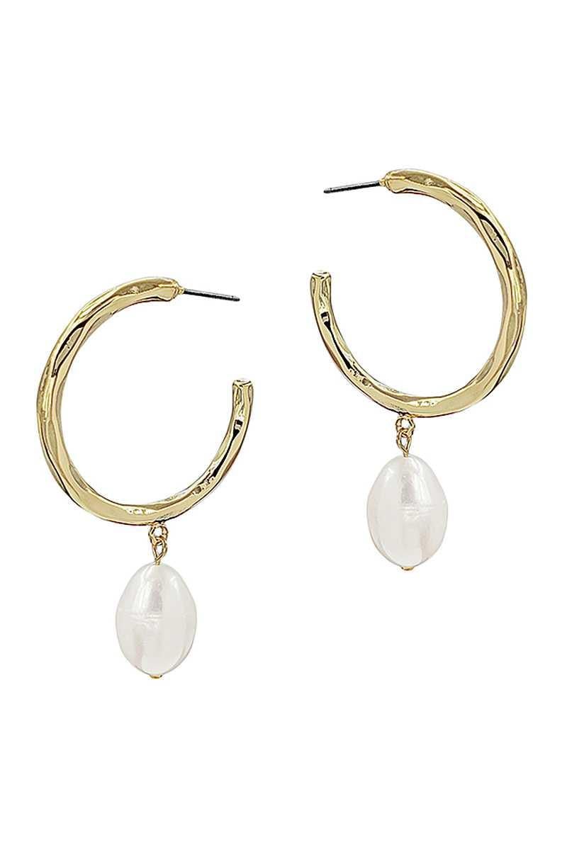Fashion Open Hoop And Fresh Water Pearl Drop Earring - AM APPAREL