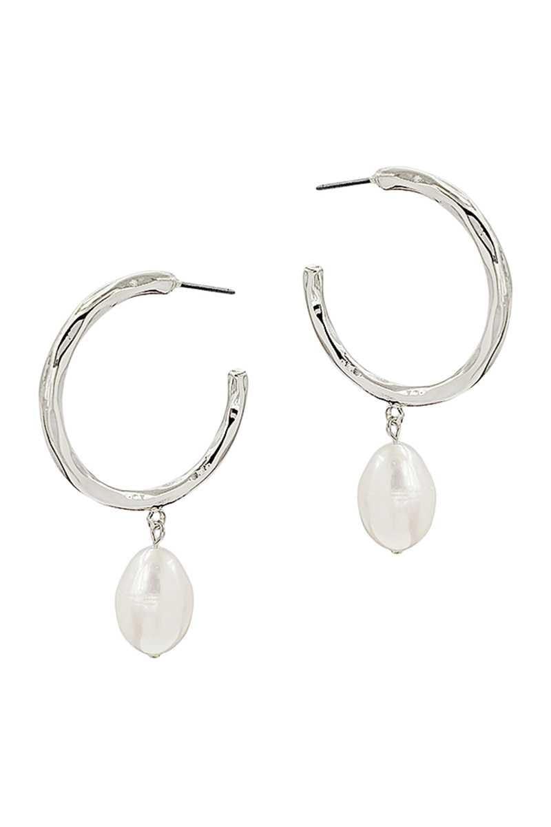 Fashion Open Hoop And Fresh Water Pearl Drop Earring - AM APPAREL