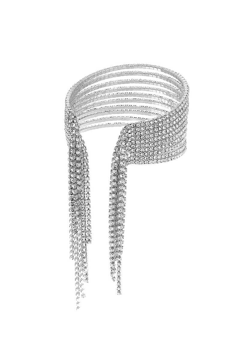 Fashion Rhinestone 10 Row Fringe Open Wire Bracelet - AM APPAREL