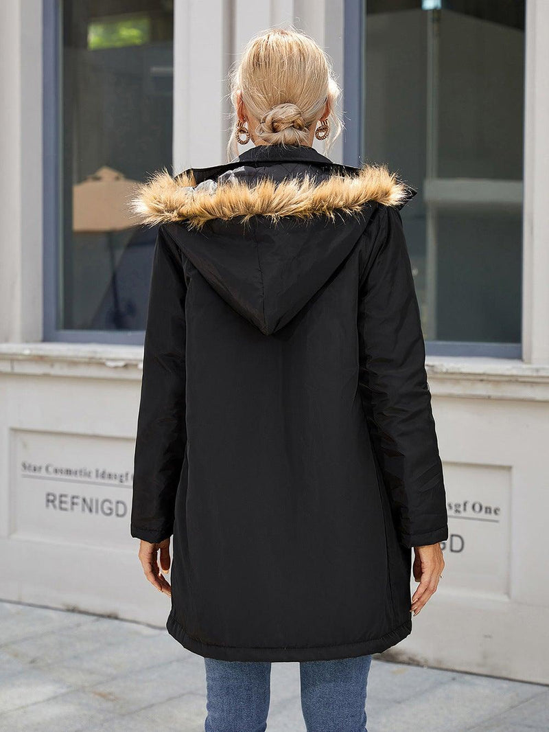 Faux Fur Trim Hooded Puffer Jacket - AM APPAREL