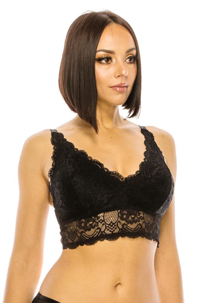 Floral Lace Overlay Bralette - AM APPAREL