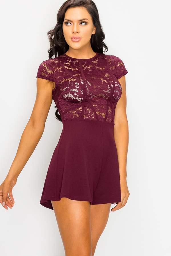 Floral Sheer Lace Combo Romper - AM APPAREL