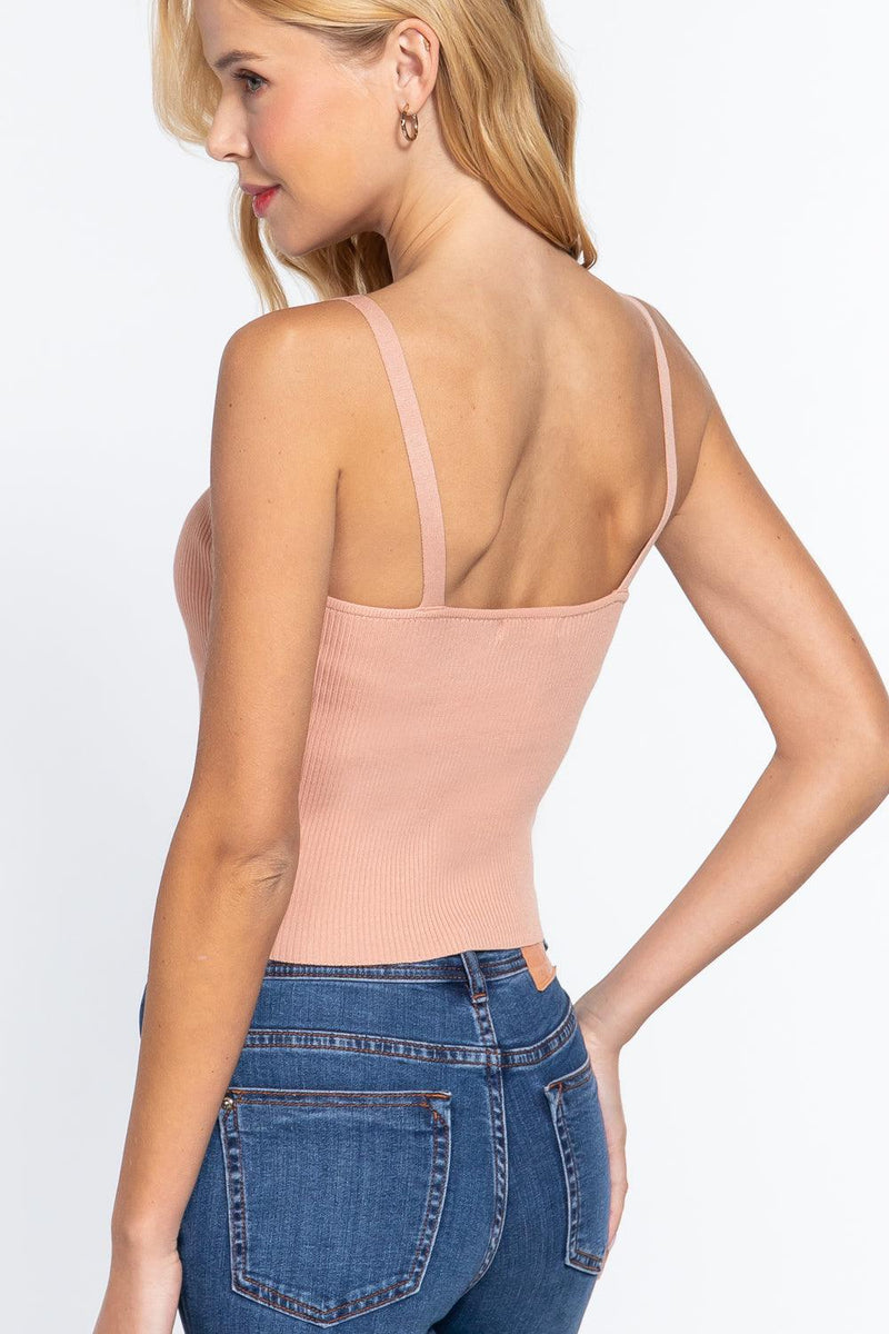 Front Closure With Hooks Sweater Cami Top - AM APPAREL