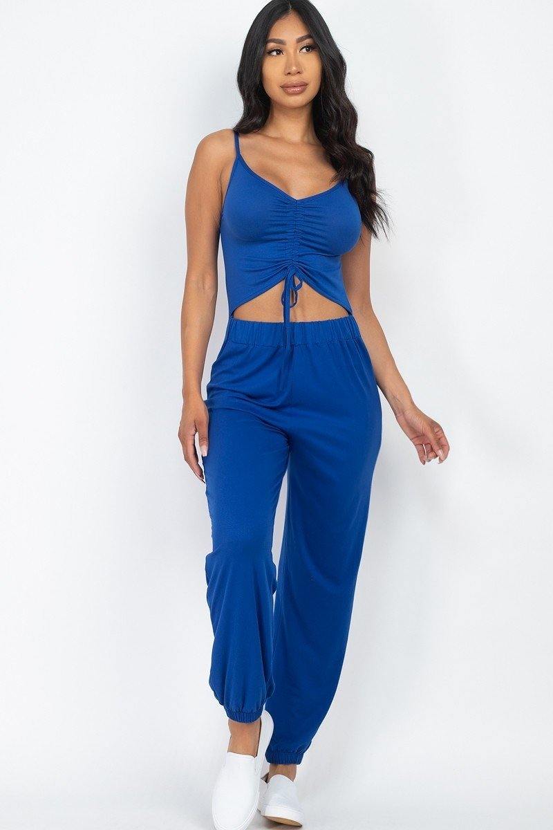 Front Ruched With Adjustable String Cami Casual/summer Jumpsuit - AM APPAREL
