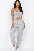 Front Ruched With Adjustable String Cami Casual/summer Jumpsuit - AM APPAREL