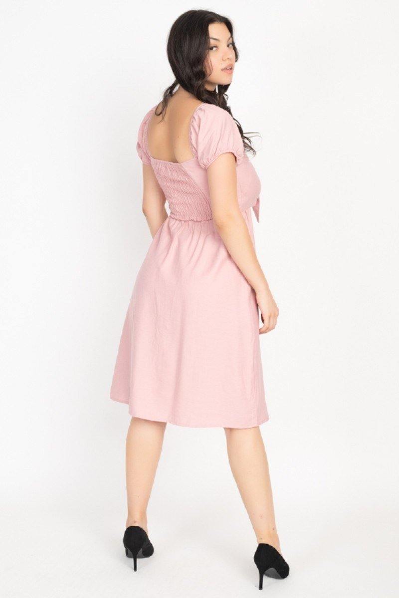 Front Tie Cutout Smocked Dress - AM APPAREL