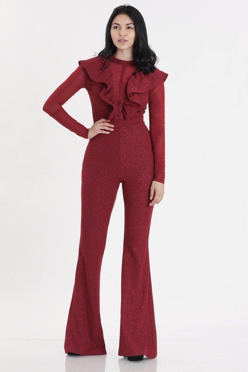 Glittered Stretch Crepe Solid Jumpsuits - AM APPAREL