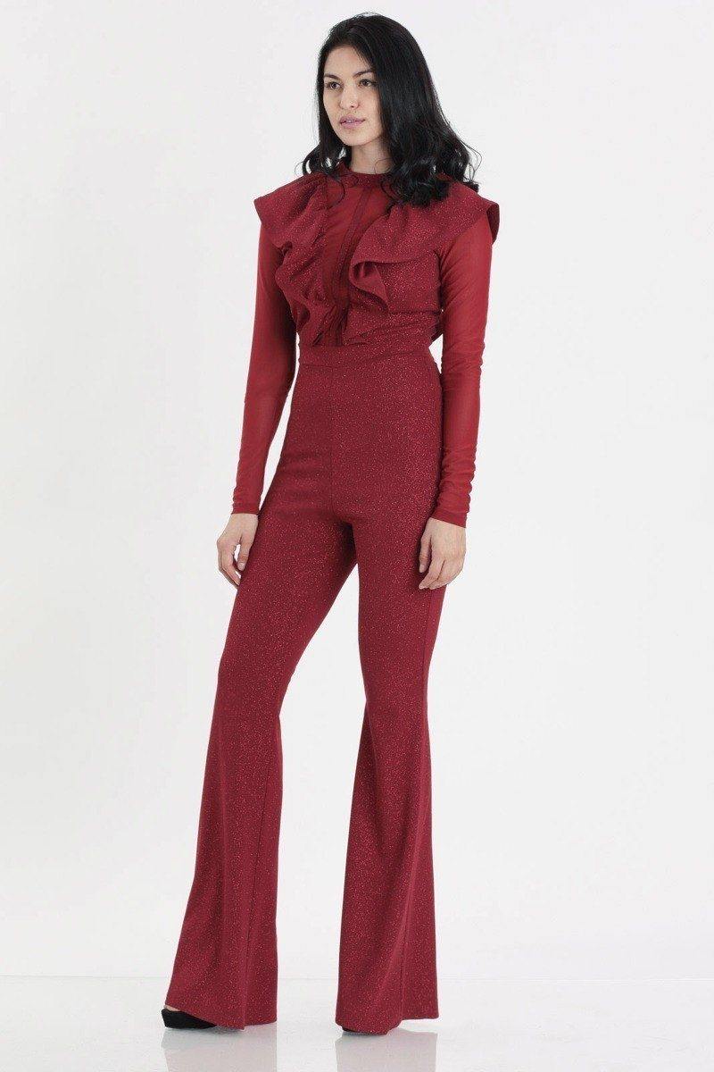 Glittered Stretch Crepe Solid Jumpsuits - AM APPAREL