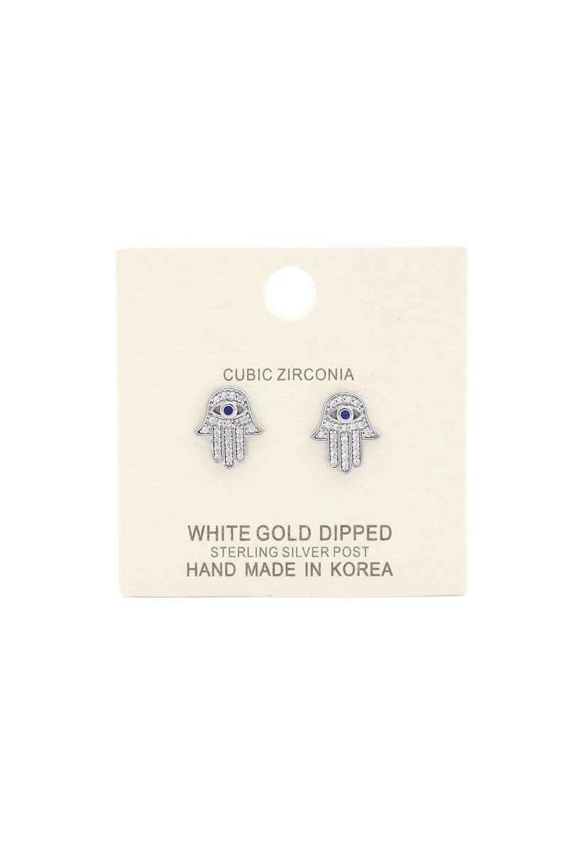 Hamsa Hand Cubic Zirconia Gold Dipped Earring - AM APPAREL