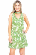 Hawaiian Leaf Print, Sleeveless, A-line Dress - AM APPAREL