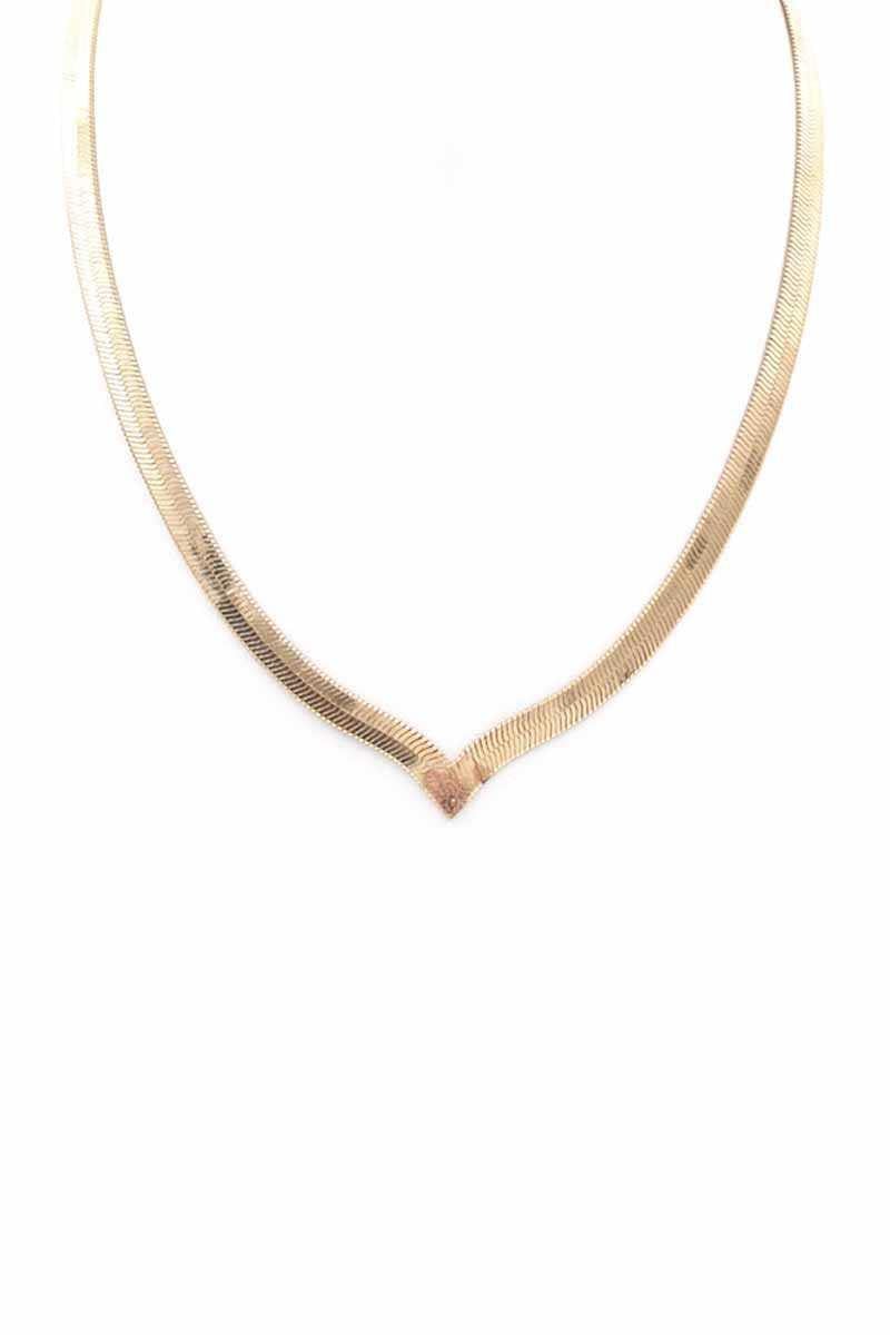 Herringbone Metal Chain V Necklace - AM APPAREL