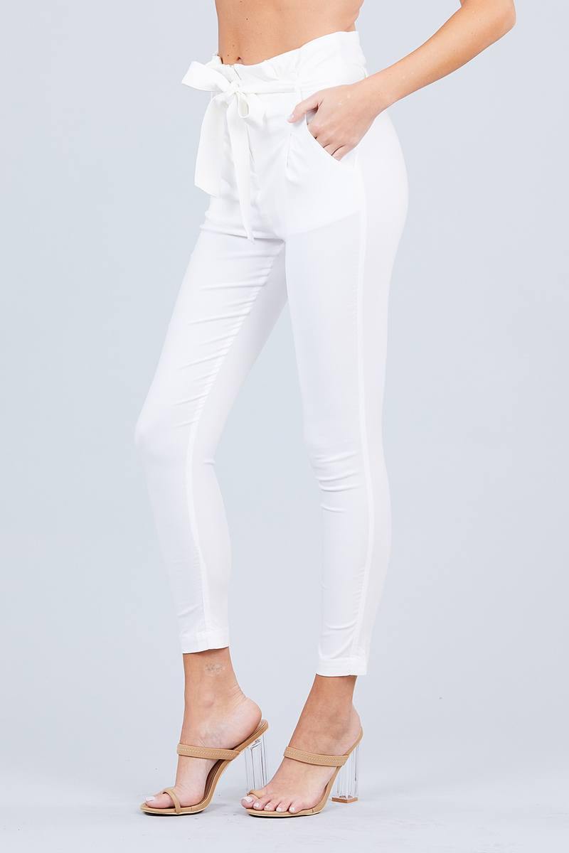 High Waisted Belted Pegged Stretch Pant - AM APPAREL
