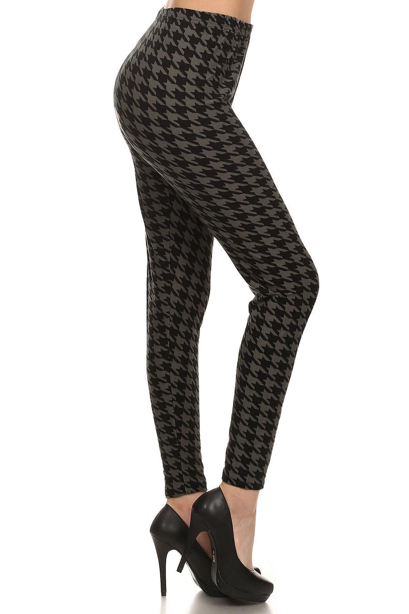 High Waisted Hound Tooth Printed Knit Legging With Elastic Waistband - AM APPAREL