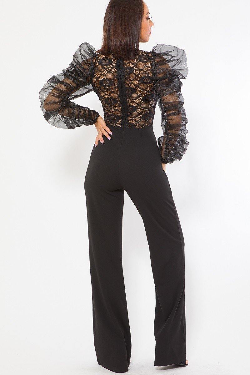Lace Combined Fashion Jumpsuit - AM APPAREL