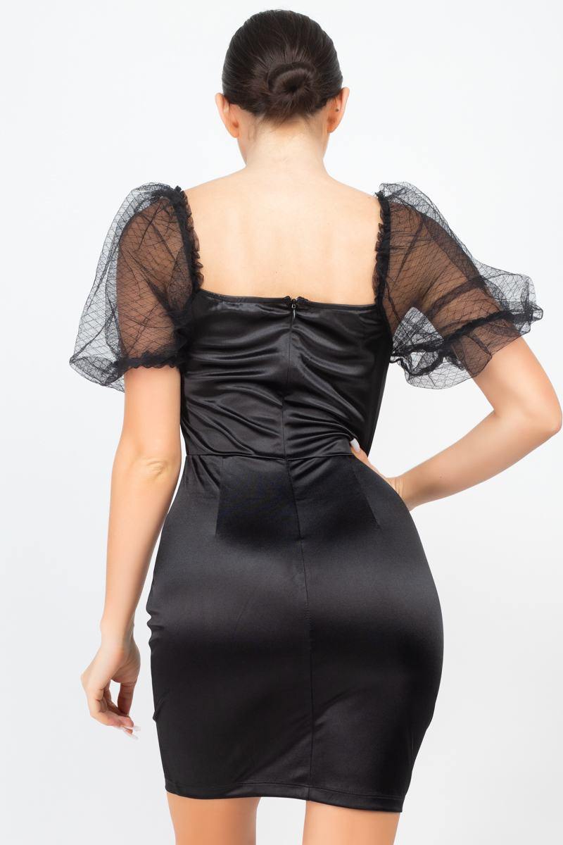 Lace Sleeves Back Zipped Mini Dress - AM APPAREL