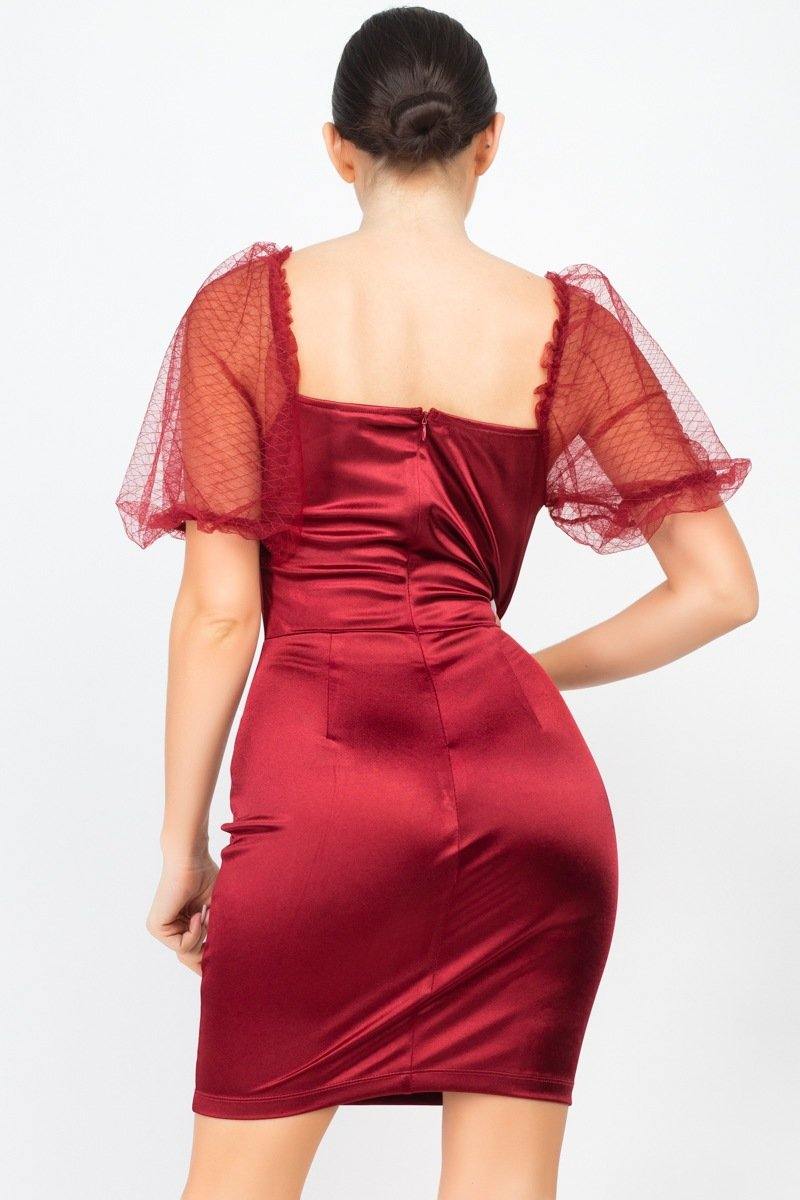 Lace Sleeves Back Zipped Mini Dress - AM APPAREL