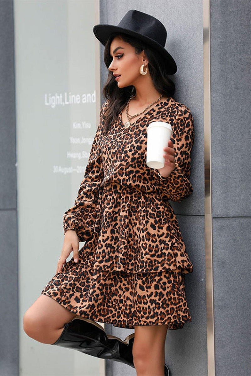 Leopard Print Layered Mini Dress - AM APPAREL