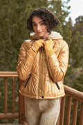Long Sleeve Fuzzy Faux Fur Hood Padded Jacket - AM APPAREL