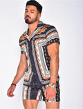 Men Hawaiian Print Summer Short Sleeve Shirt & Shorts Set - AM APPAREL