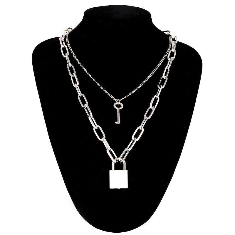 Men's 2 Pcs Necklace With A Padlock and Key Pendants - AM APPAREL